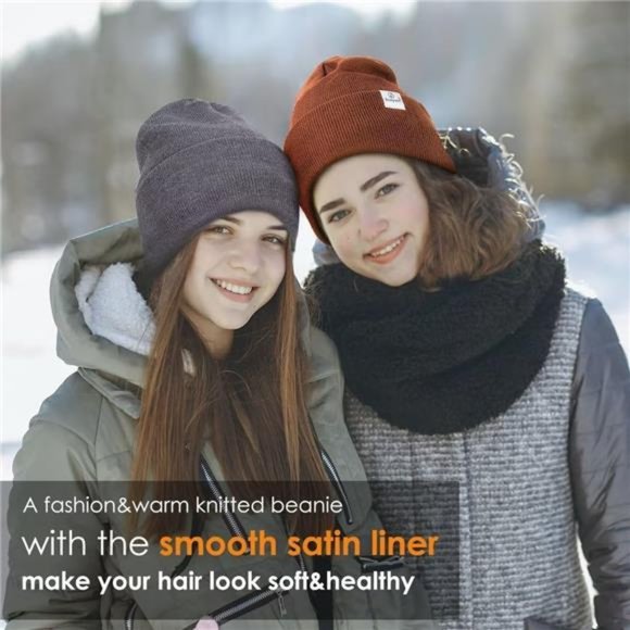 3 Pack Women\'s Satin Lined Knit Soft Winter Beanie Hats